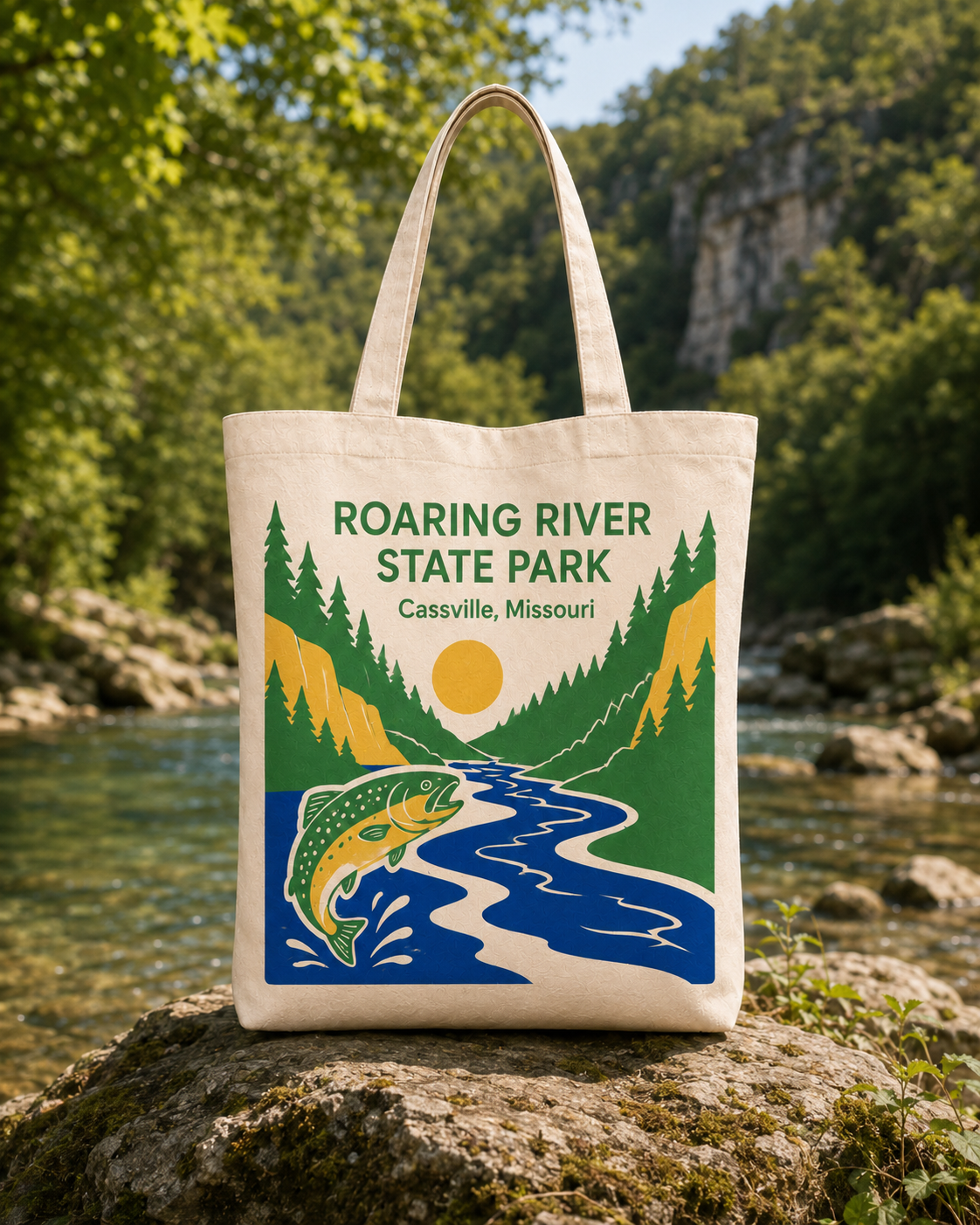 Roaring River State Park natural background canvas tote bag