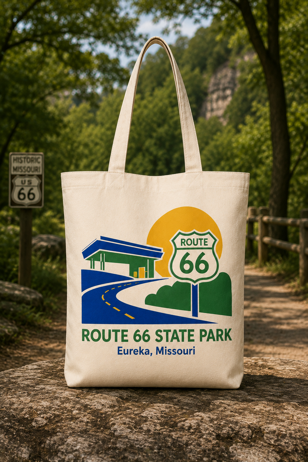 Route 66 State Park natural background canvas tote bag