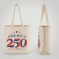 America 250 canvas tote bag front and side view showing gusset and top-entry handles