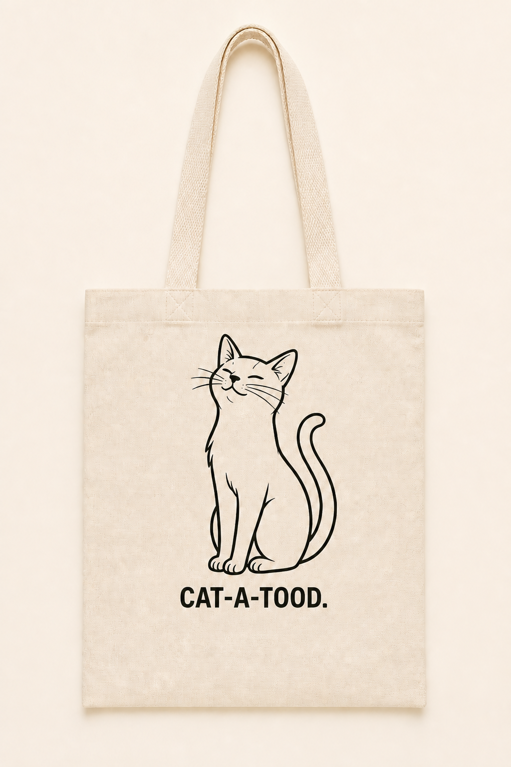 Cat-a-tood. Tote Bag natural canvas tote with one-color black cat design