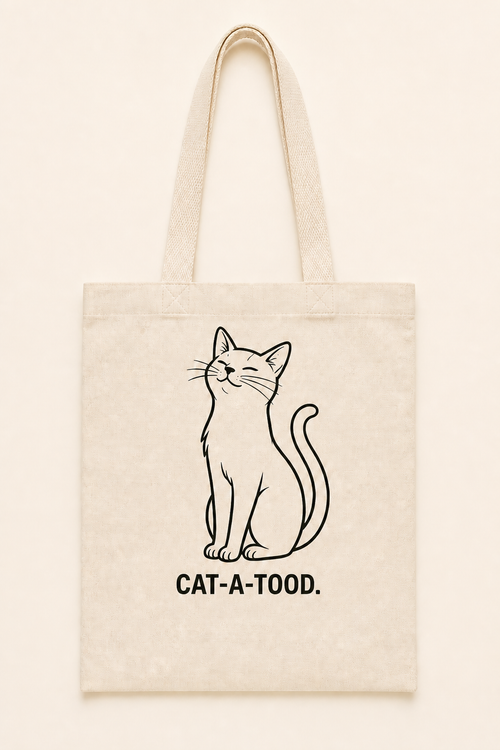 Cat-a-tood. Tote Bag natural canvas tote with one-color black cat design