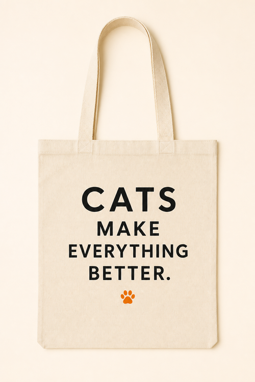 Cats Make Everything Better. Tote Bag natural canvas tote with one-color black cat design