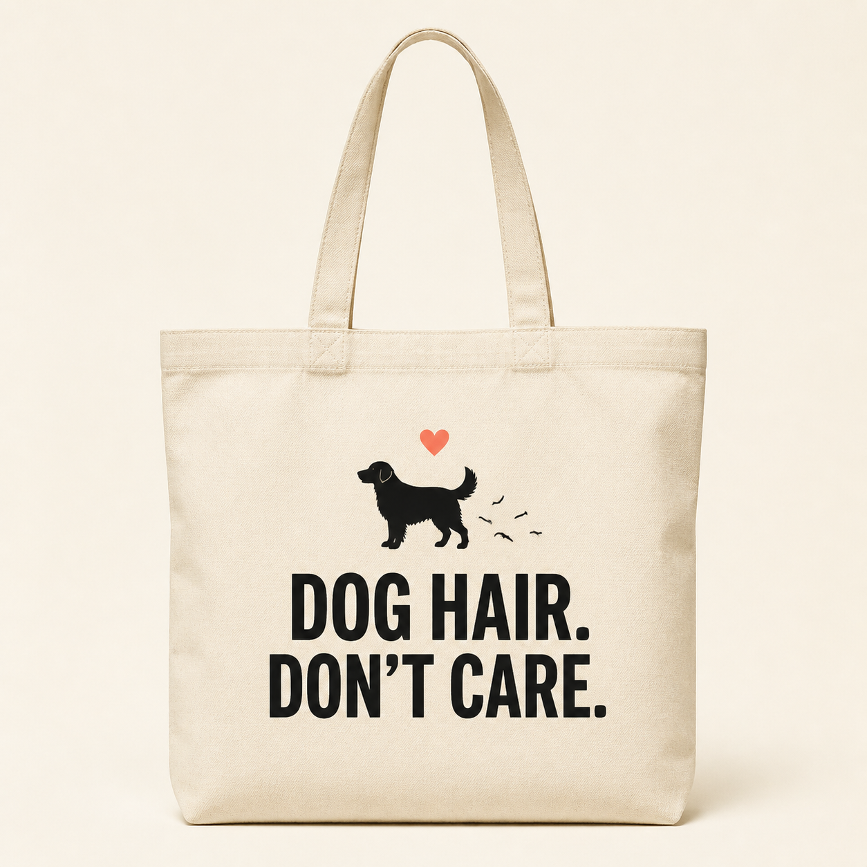 Dog Hair. Don’t Care. Tote Bag natural canvas tote with one-color black dog design
