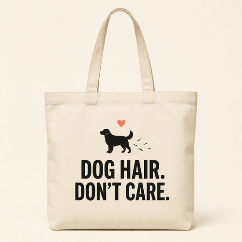 Dog Hair. Don’t Care. Tote Bag natural canvas tote with one-color black dog design
