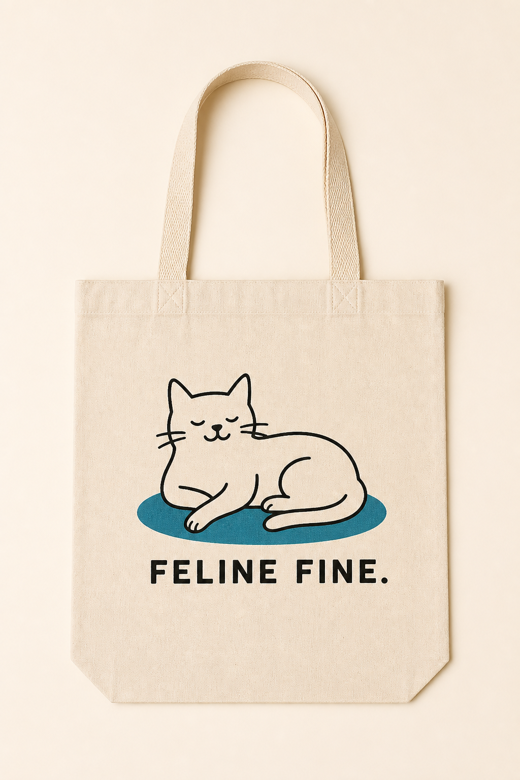 Feline Fine. Tote Bag natural canvas tote with one-color black cat design