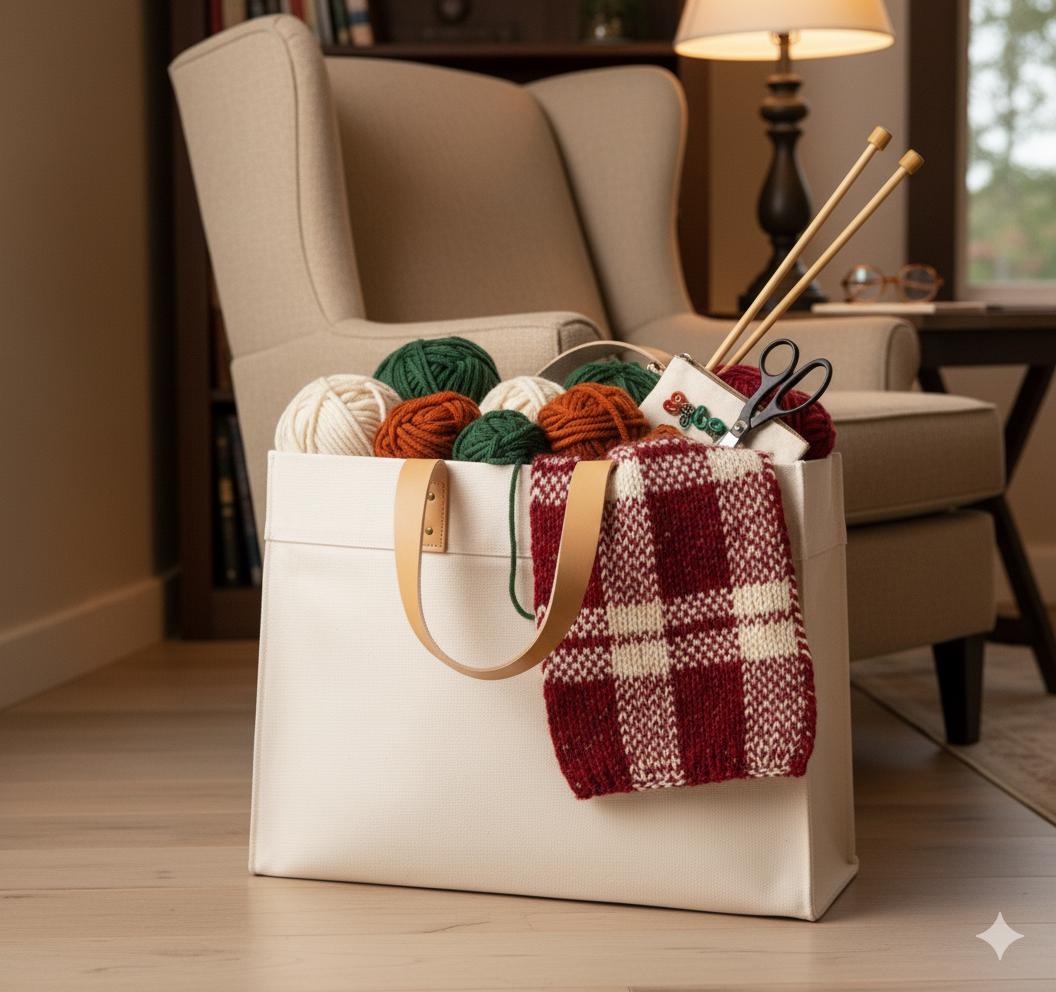 The Heritage Tote filled with holiday gifts on a sled
