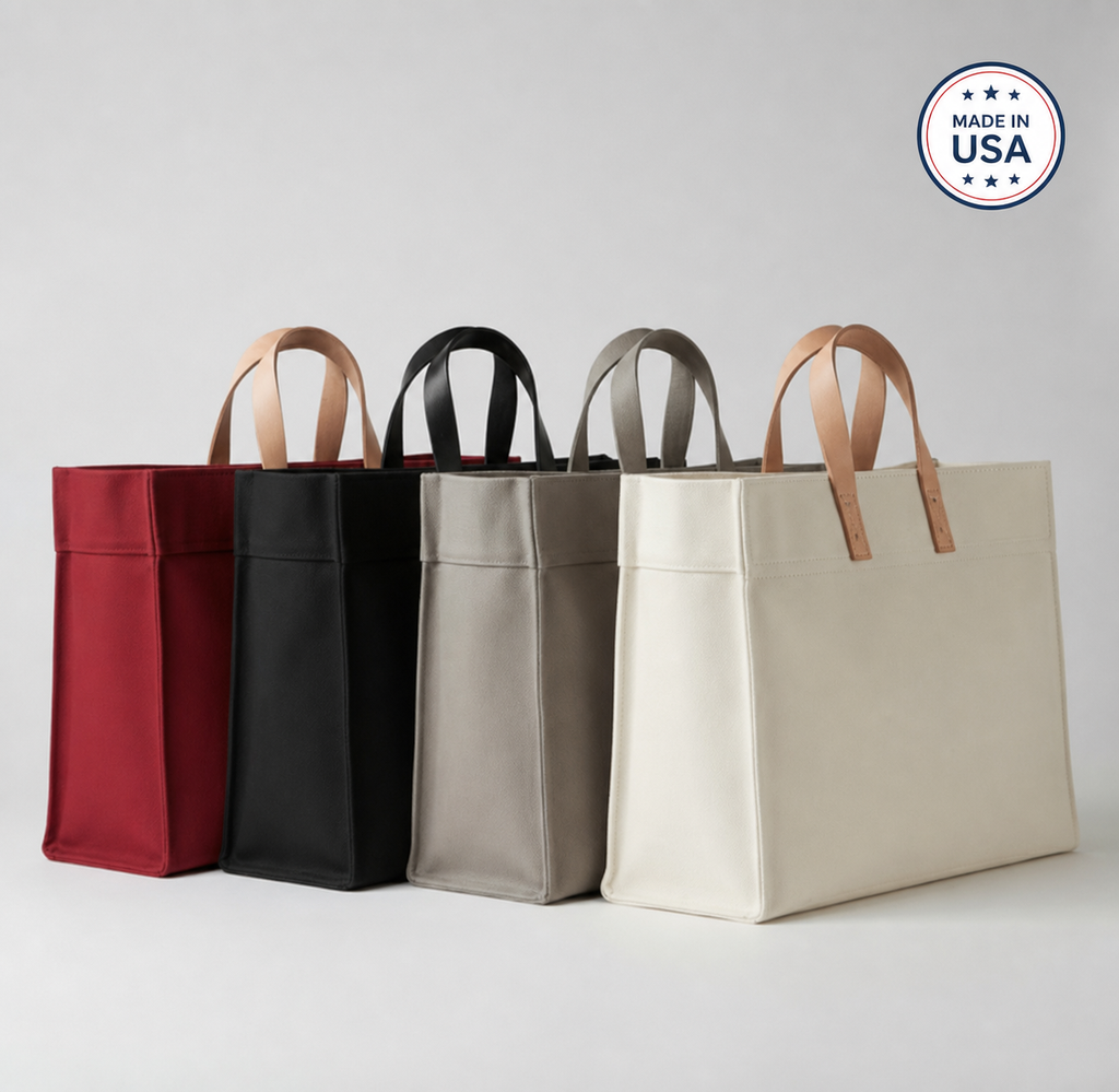 The Heritage Tote – USA-made natural canvas bag with leather handles, Made in USA
